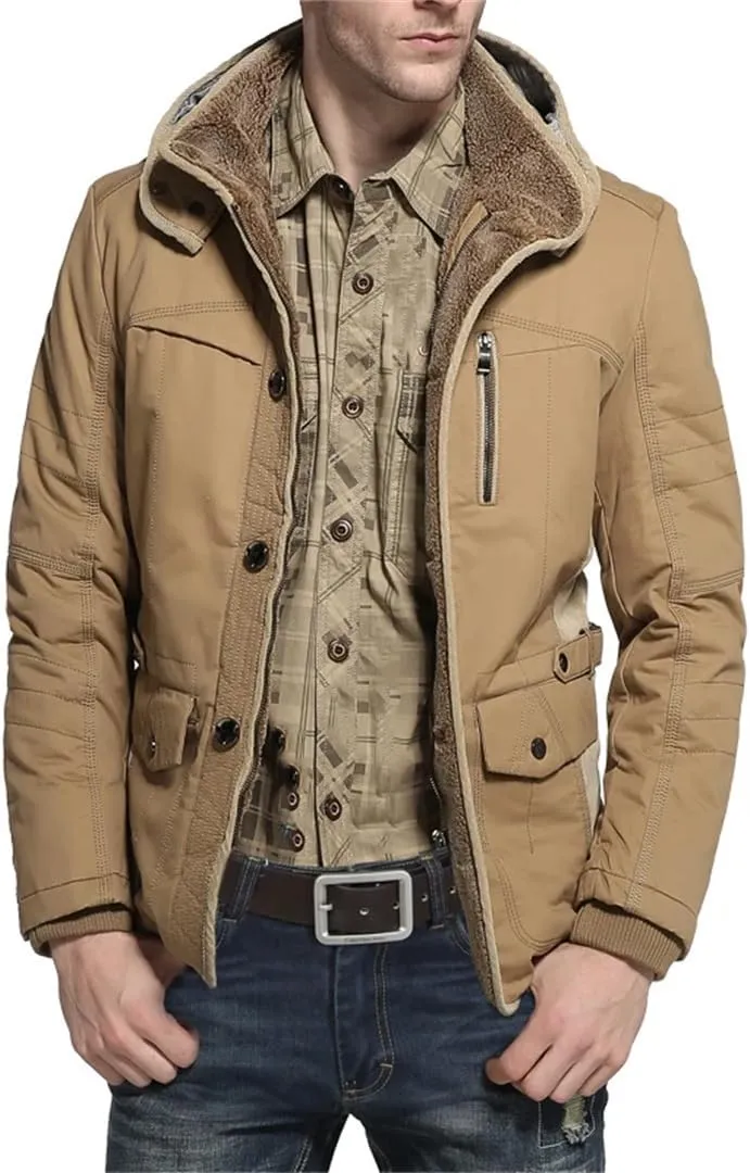 Dbdkejj Men Warm Winter Parka Hooded Cotton Padded Thick Slim Fit Casual Coat