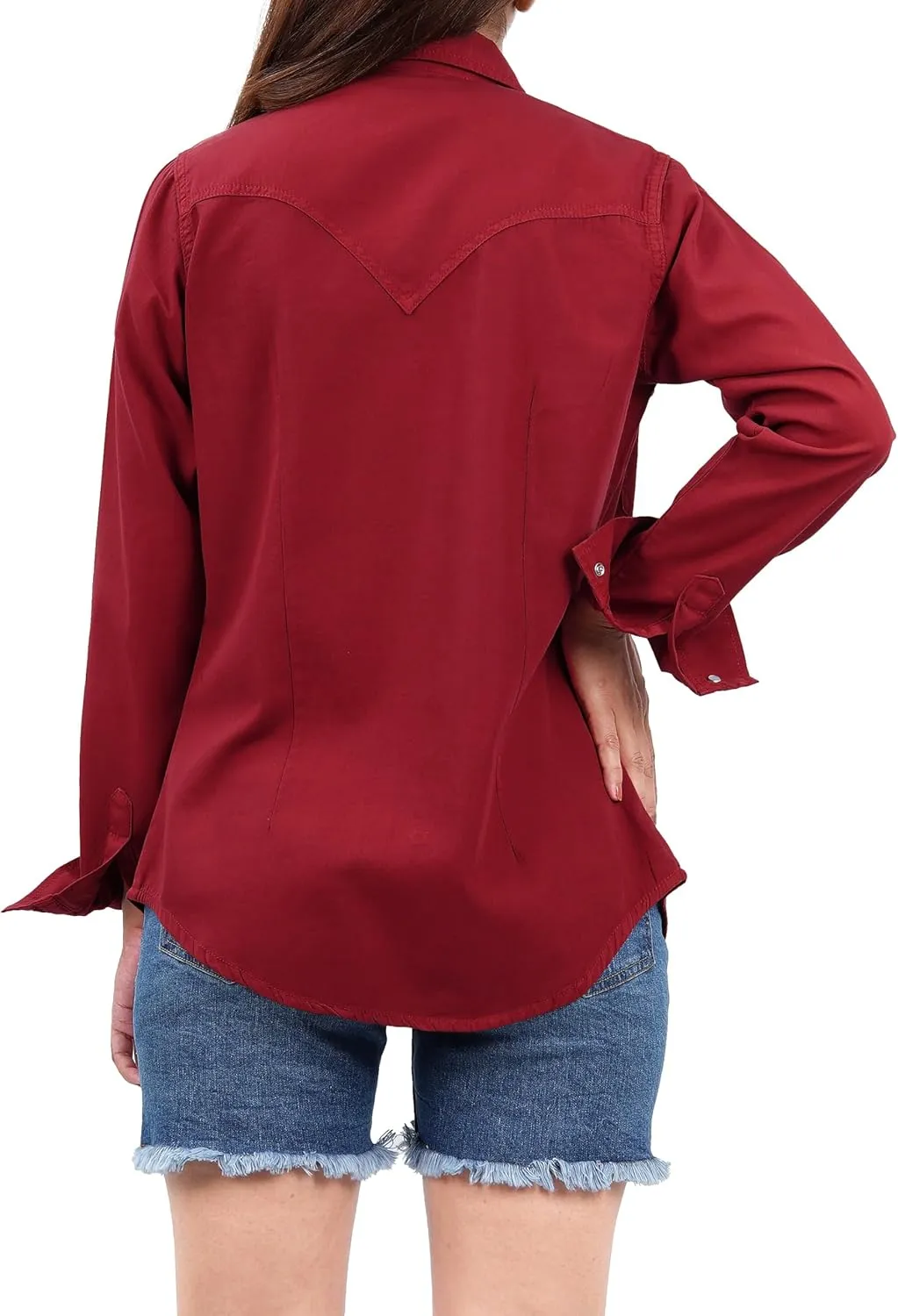 Decrum Denim Shirt Women Long Sleeve - Trendy Lightweight Red and Blue Jean Shirts for Women Denim Top