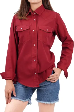 Decrum Denim Shirt Women Long Sleeve - Trendy Lightweight Red and Blue Jean Shirts for Women Denim Top