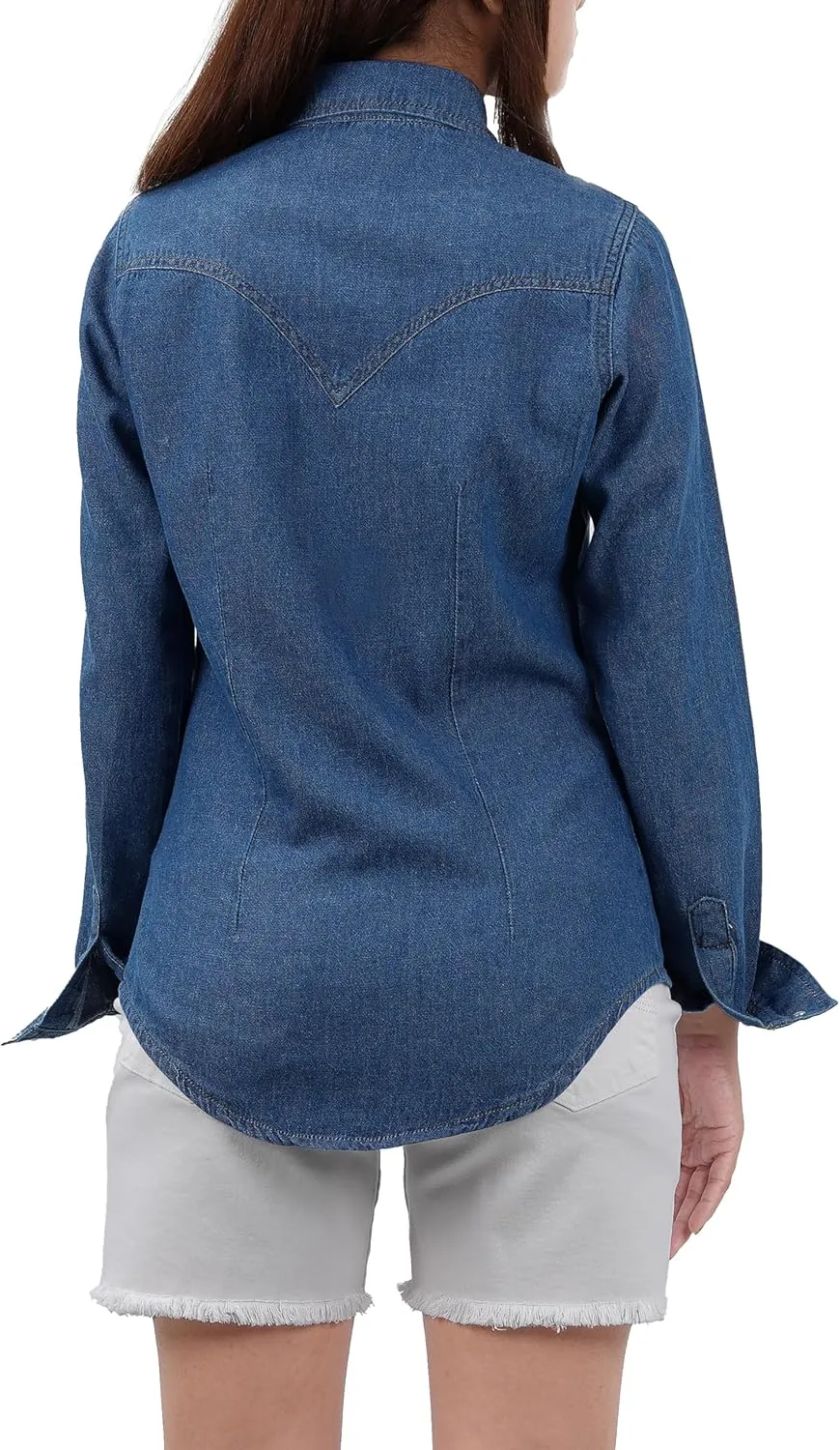 Decrum Denim Shirt Women Long Sleeve - Trendy Lightweight Red and Blue Jean Shirts for Women Denim Top