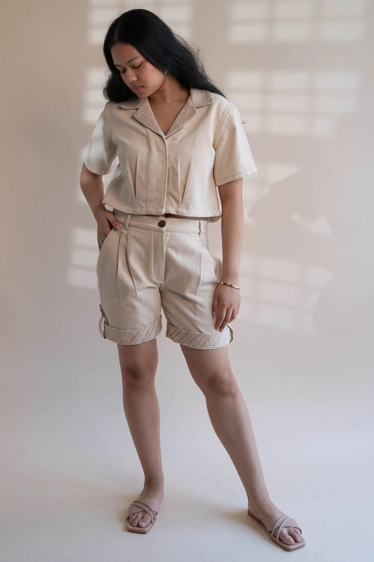 Denim Cotton Kantha Shorts