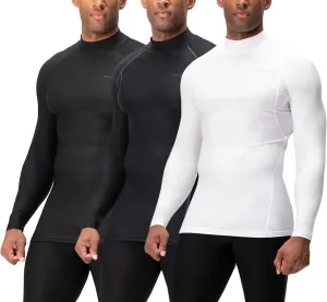 DEVOPS 3 Pack Men's Athletic Turtle Neck Long Sleeve Compression Shirts