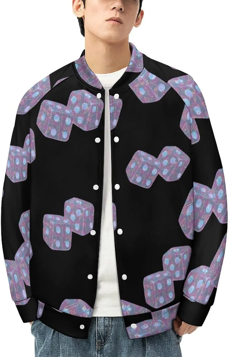 Dice Math Physics Lightweight Men's Baseball Jackets Relaxed Fit Varsity Bomber Jacket Windbreaker Coat