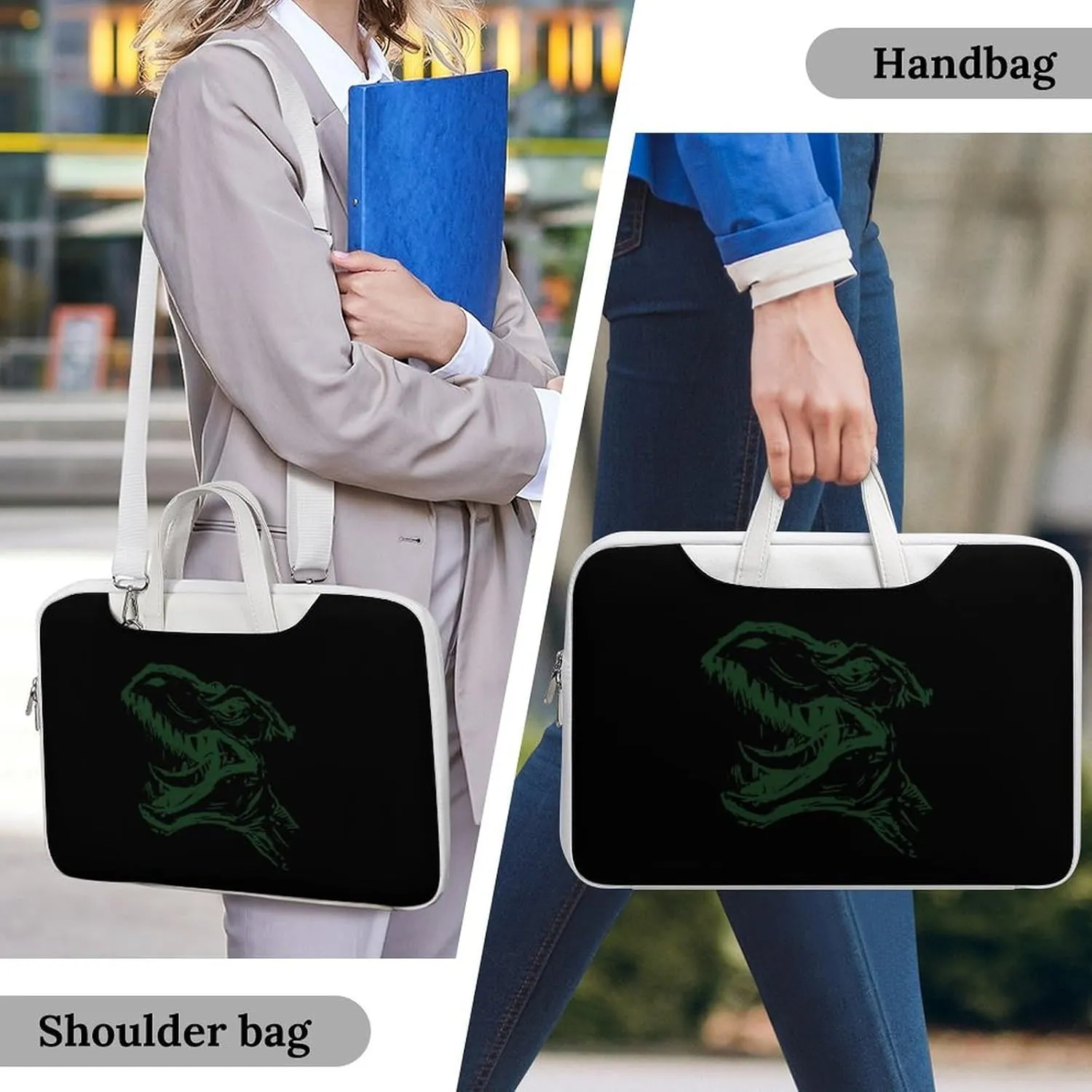 Dinosaur Head Leather Bag Laptop Case Slim Water Resistant Computer Bags with Handle Briefcase for Work