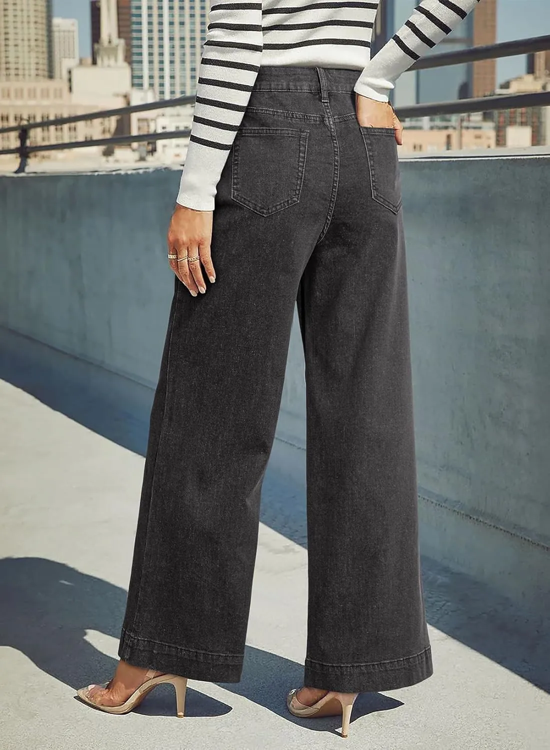 Dokotoo Women's Casual High Waisted Jeans Stretch Wide Leg Loose Denim Pants with Pockets