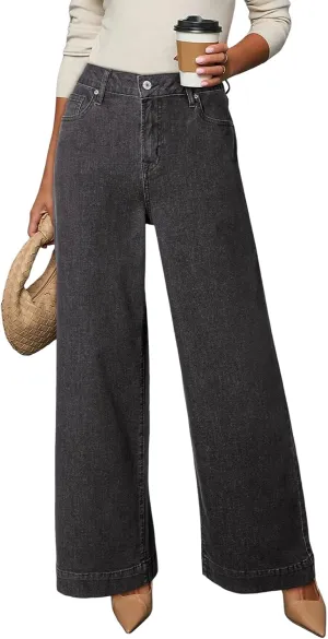 Dokotoo Women's Casual High Waisted Jeans Stretch Wide Leg Loose Denim Pants with Pockets