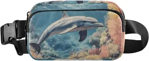 Dolphin Painting Fanny Pack Water Resistant, Women Men Waist Pack Sling Bag Purse for Travel Hiking