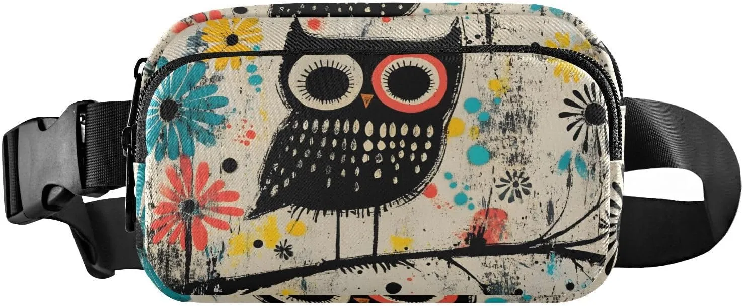 Doodle Owl Fanny Pack Water Resistant Waist Pack Sling Bag Purse for Women Men Travel Hiking