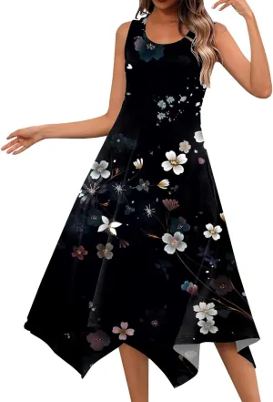 DOPOCQ Summer Dresses for Women 2024 Elegant Print Swing Hem Tank Midi Dresses Casual Plus Size Sleeveless Crewneck Sundress
