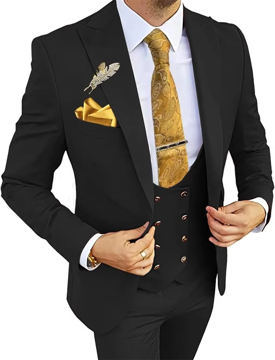 Double Breasted Suit Men 3 Piece Men's Suits Slim Fit Peak Lapel Suit One Button Blazer Vest Pants Prom Tuxedo for Wedding