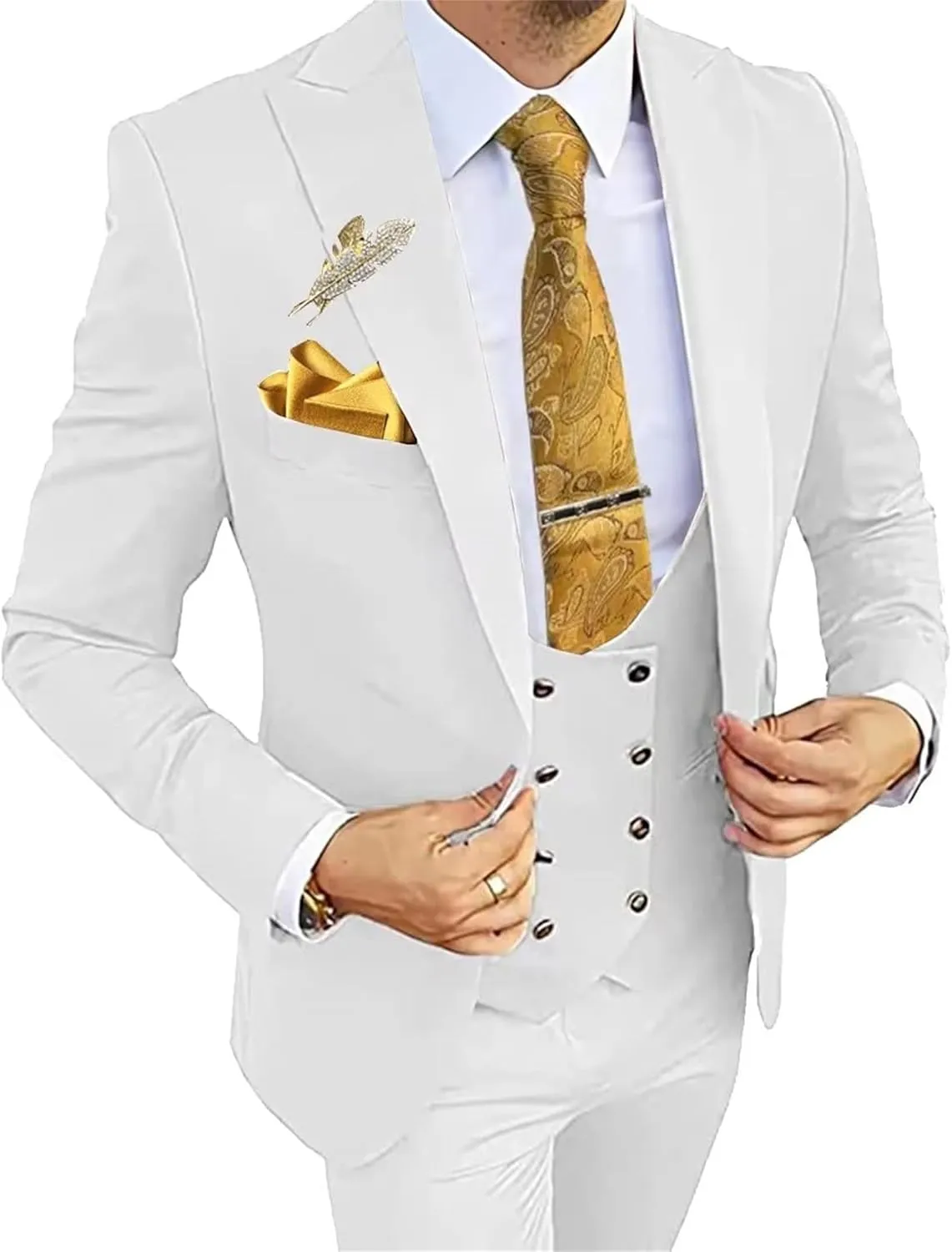 Double Breasted Suit Men 3 Piece Men's Suits Slim Fit Peak Lapel Suit One Button Blazer Vest Pants Prom Tuxedo for Wedding