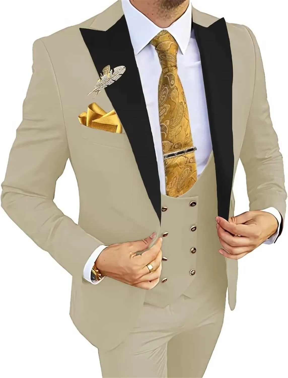 Double Breasted Suit Men 3 Piece Men's Suits Slim Fit Peak Lapel Suit One Button Blazer Vest Pants Prom Tuxedo for Wedding