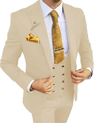 Double Breasted Suit Men 3 Piece Men's Suits Slim Fit Peak Lapel Suit One Button Blazer Vest Pants Prom Tuxedo for Wedding