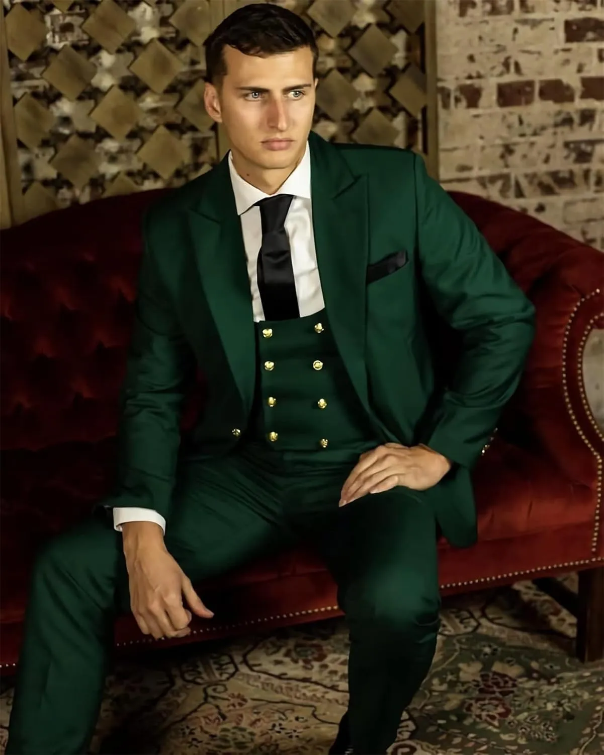 Double Breasted Suit Men 3 Piece Men's Suits Slim Fit Peak Lapel Suit One Button Blazer Vest Pants Prom Tuxedo for Wedding