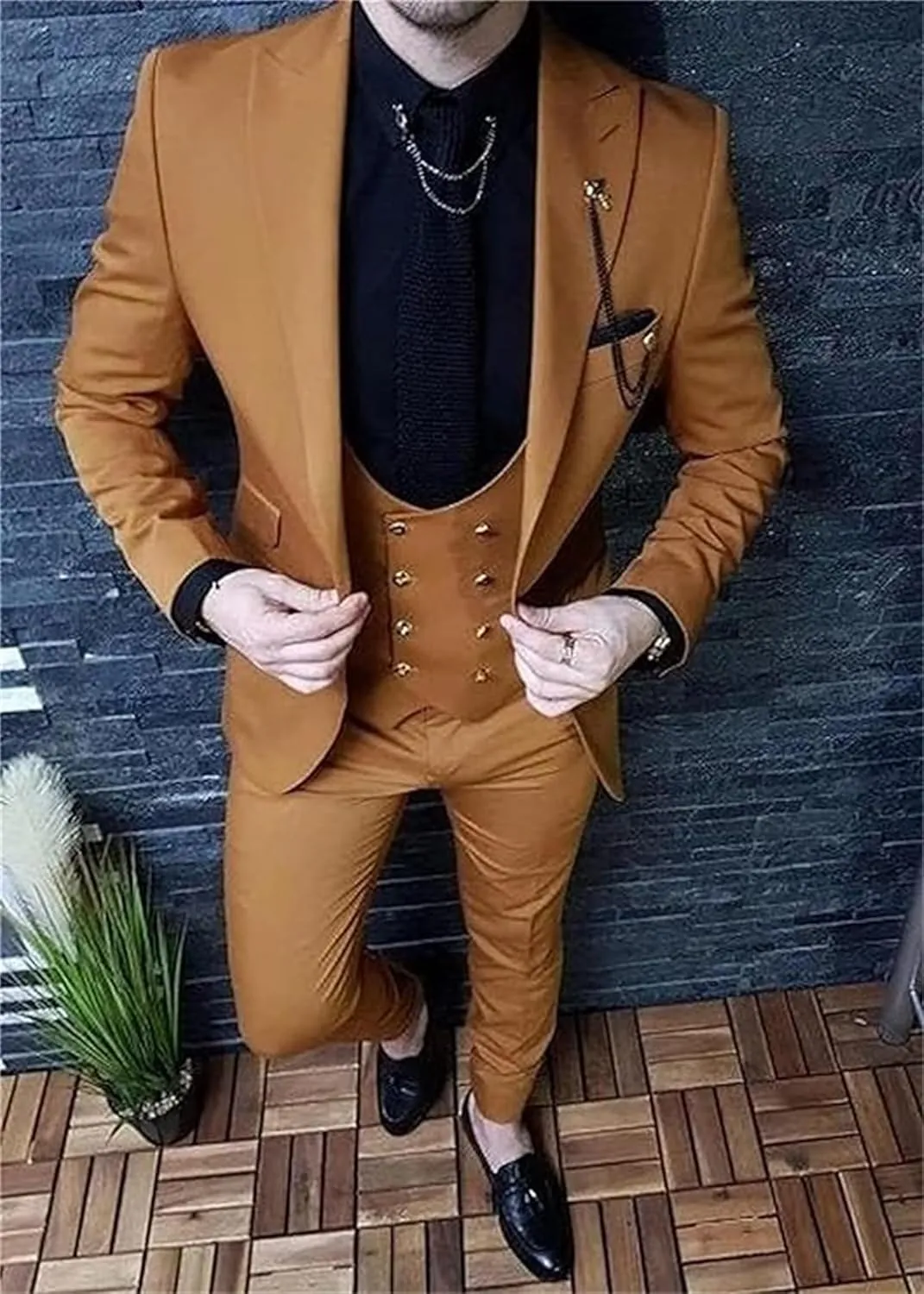 Double Breasted Suit Men 3 Piece Men's Suits Slim Fit Peak Lapel Suit One Button Blazer Vest Pants Prom Tuxedo for Wedding