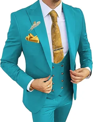Double Breasted Suit Men 3 Piece Men's Suits Slim Fit Peak Lapel Suit One Button Blazer Vest Pants Prom Tuxedo for Wedding