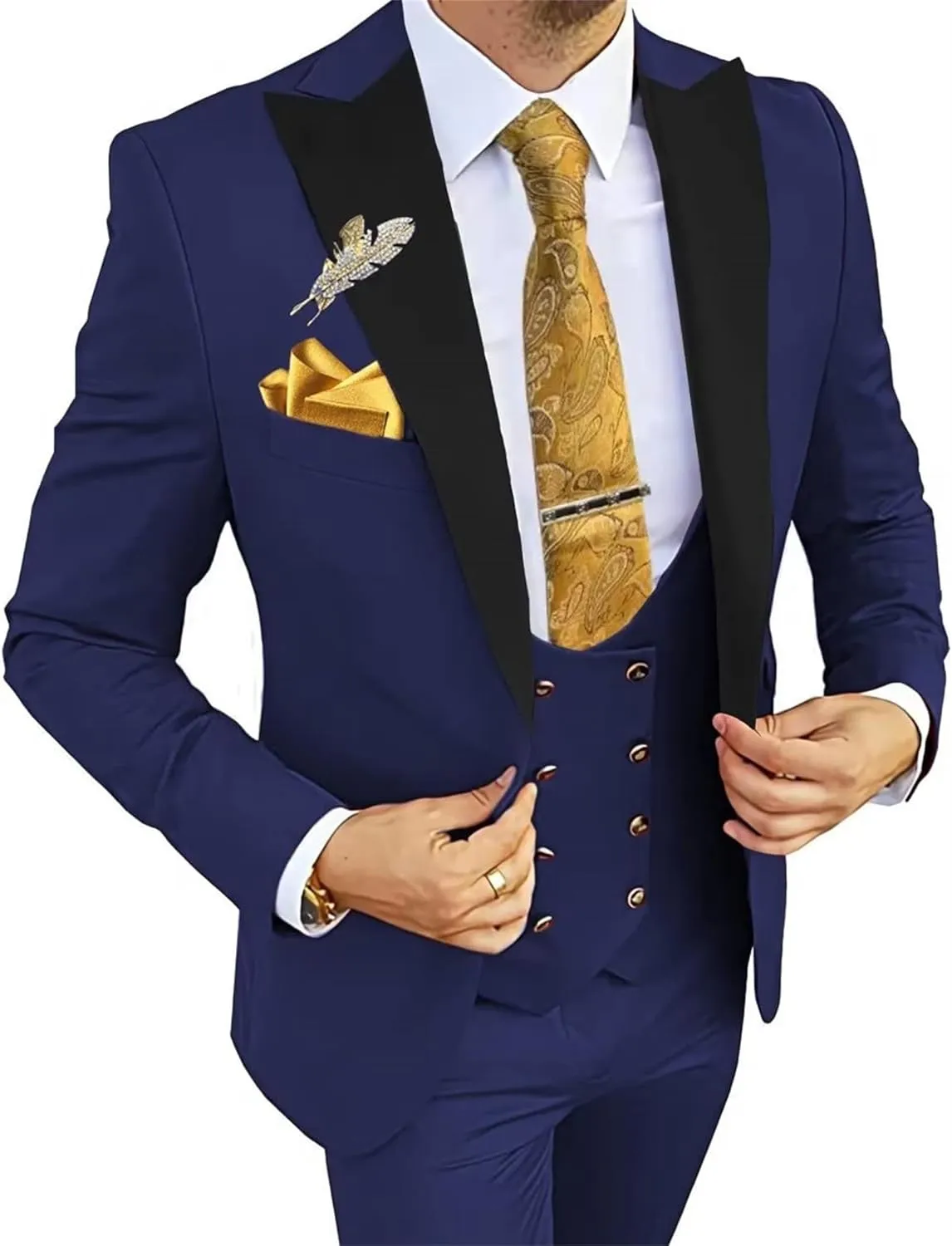 Double Breasted Suit Men 3 Piece Men's Suits Slim Fit Peak Lapel Suit One Button Blazer Vest Pants Prom Tuxedo for Wedding