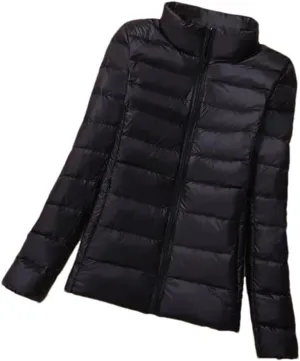Down Jacket Women's Short Autumn Winter Parkas Stand-UP Collar Hooded Warm Cotton Padded Coat