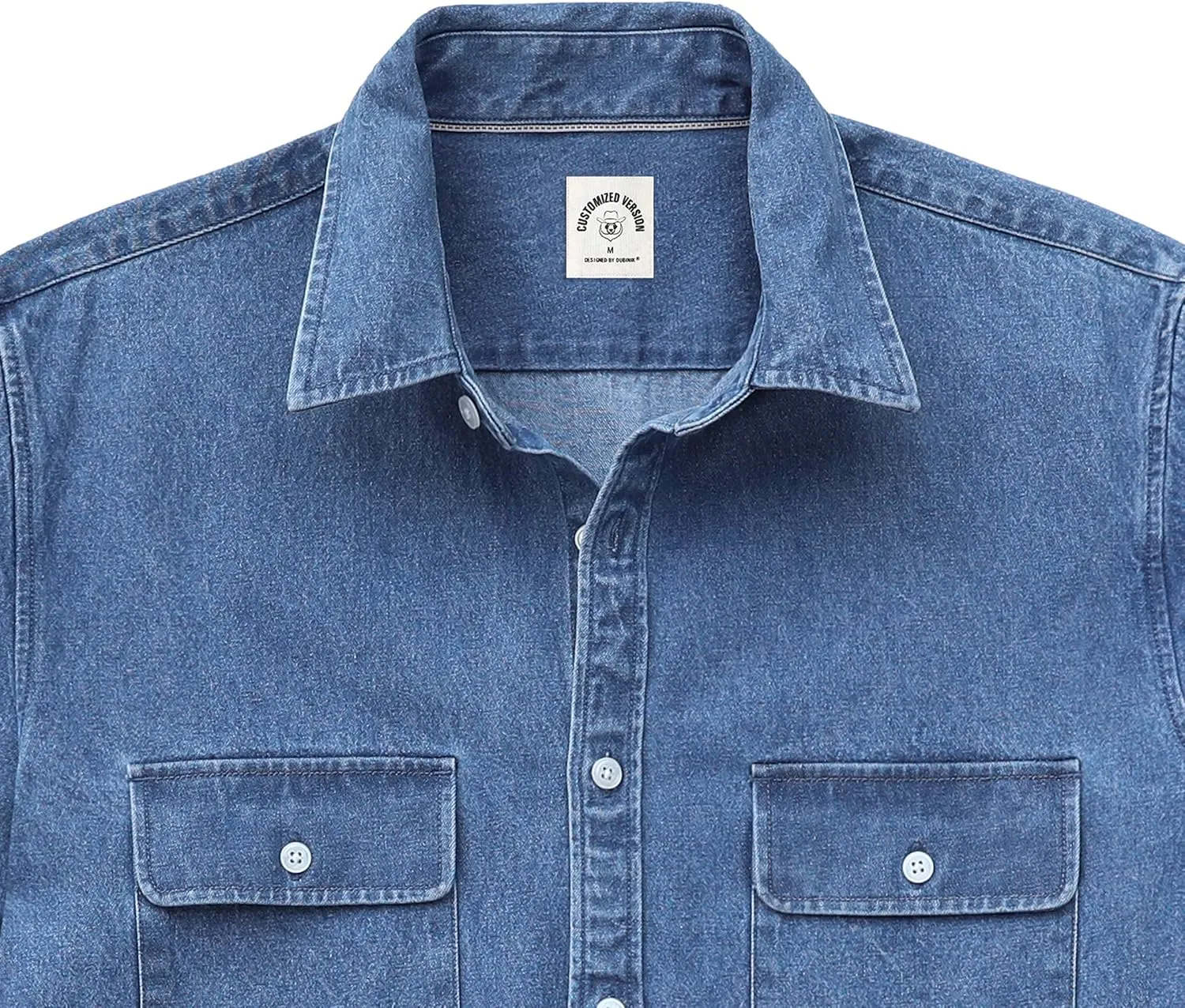 Dubinik?Mens Short Sleeve Button Down Shirts Denim Short Sleeve Shirt Men Two Pocket Western Soft Work Casual Denim Shirt