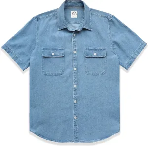 Dubinik?Mens Short Sleeve Button Down Shirts Denim Short Sleeve Shirt Men Two Pocket Western Soft Work Casual Denim Shirt