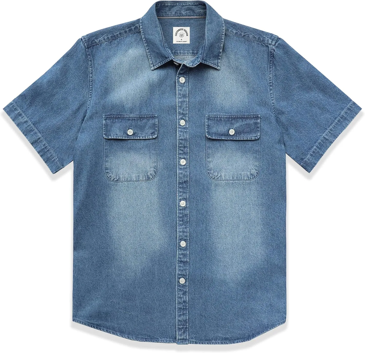 Dubinik?Mens Short Sleeve Button Down Shirts Denim Short Sleeve Shirt Men Two Pocket Western Soft Work Casual Denim Shirt