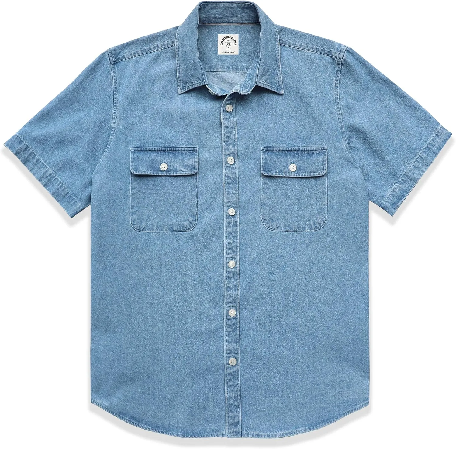 Dubinik?Mens Short Sleeve Button Down Shirts Denim Short Sleeve Shirt Men Two Pocket Western Soft Work Casual Denim Shirt