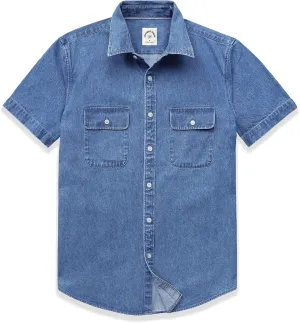 Dubinik?Mens Short Sleeve Button Down Shirts Denim Short Sleeve Shirt Men Two Pocket Western Soft Work Casual Denim Shirt