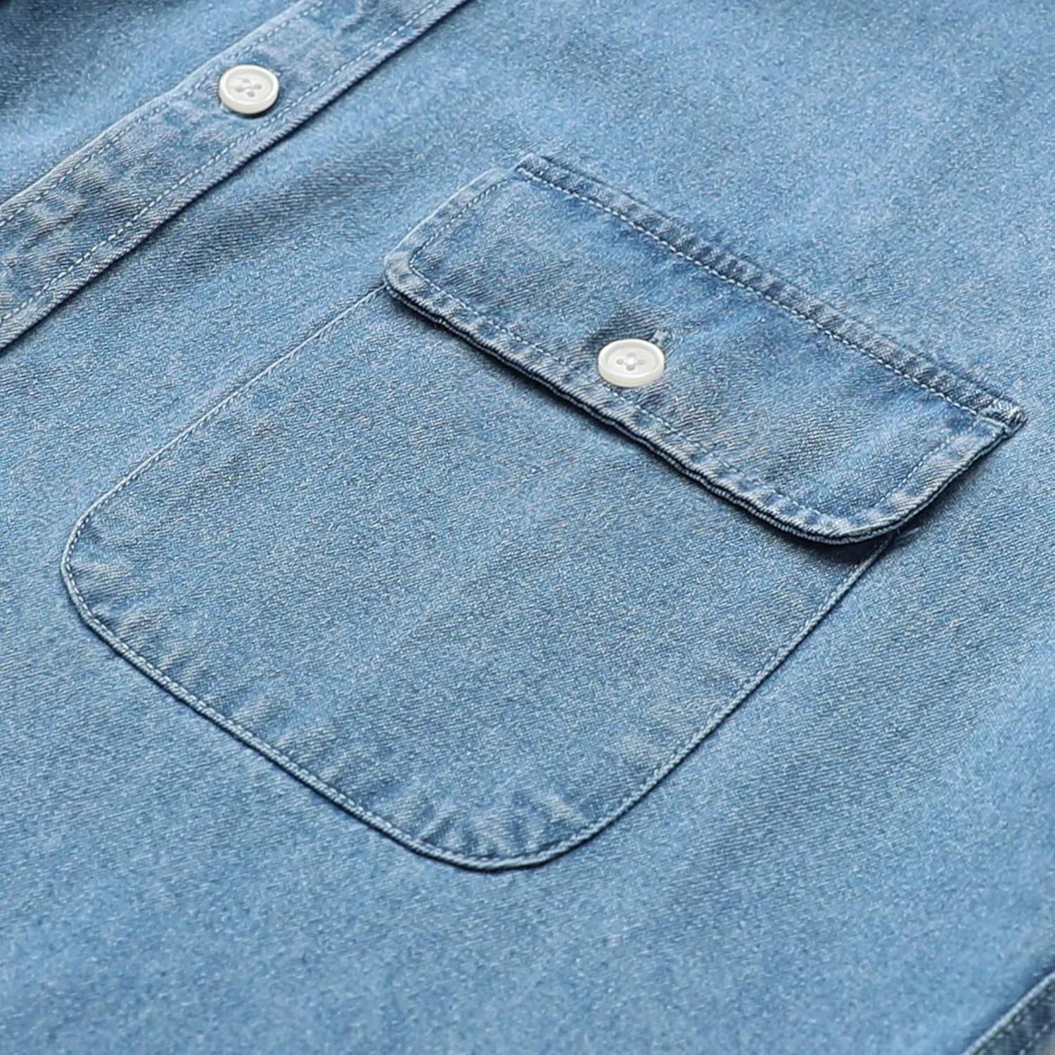 Dubinik?Mens Short Sleeve Button Down Shirts Denim Short Sleeve Shirt Men Two Pocket Western Soft Work Casual Denim Shirt
