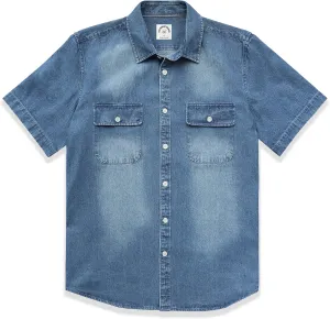 Dubinik?Mens Short Sleeve Button Down Shirts Denim Short Sleeve Shirt Men Two Pocket Western Soft Work Casual Denim Shirt