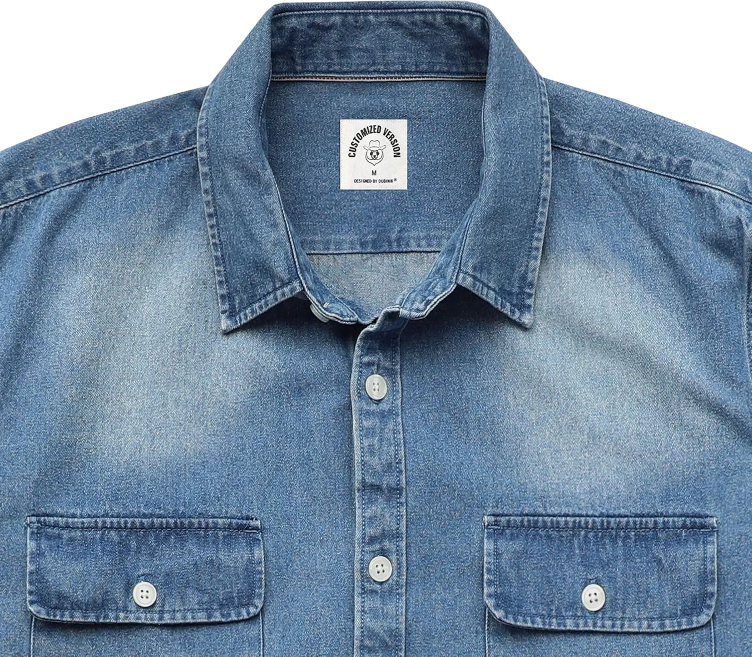 Dubinik?Mens Short Sleeve Button Down Shirts Denim Short Sleeve Shirt Men Two Pocket Western Soft Work Casual Denim Shirt