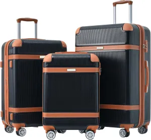 Durable 3-Piece Hardshell Luggage Set with Spinner Wheels, Lightweight ABS Material, Black