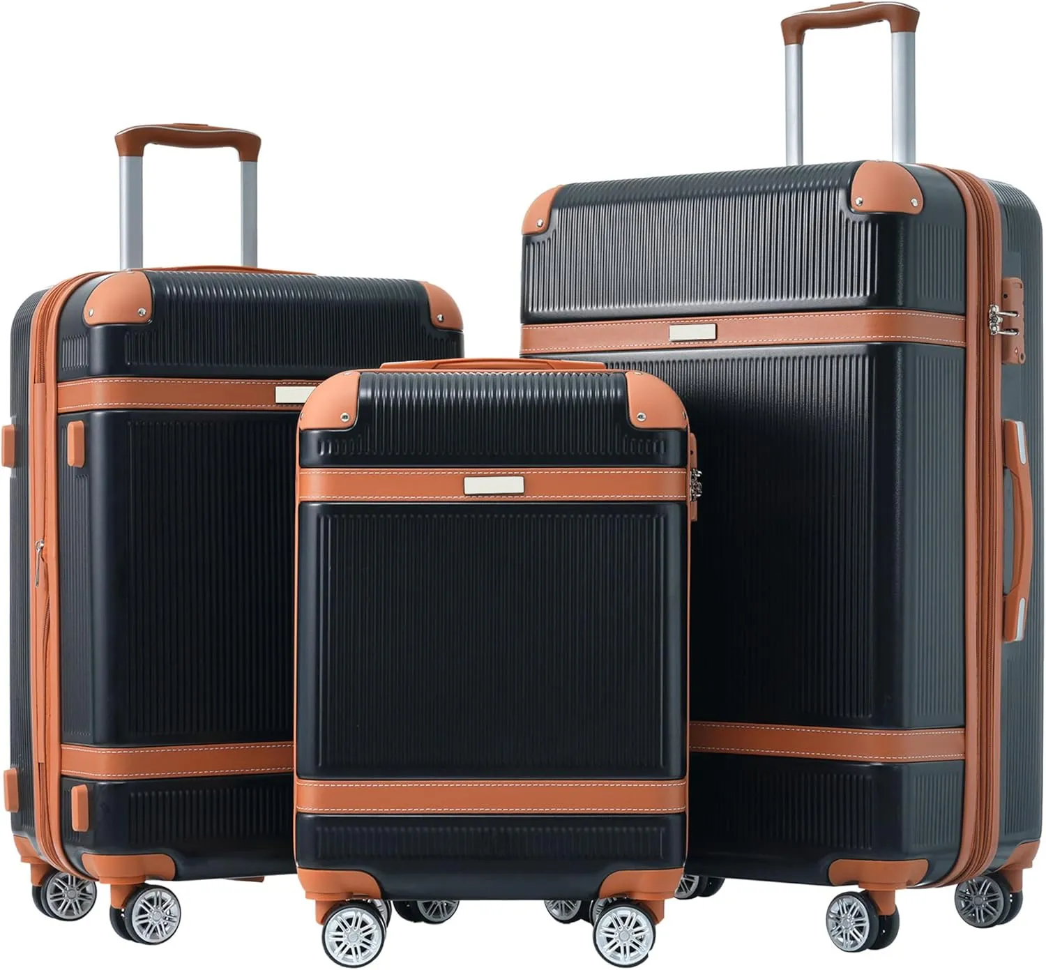 Durable 3-Piece Hardshell Luggage Set with Spinner Wheels, Lightweight ABS Material, Black