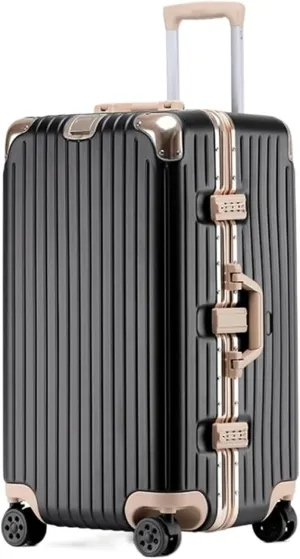 Durable Hard Shell Travel Suitcase with Aluminum Frame | Wide Handle & Spinner Wheels for Easy Mobility(Black Gold,24inch)