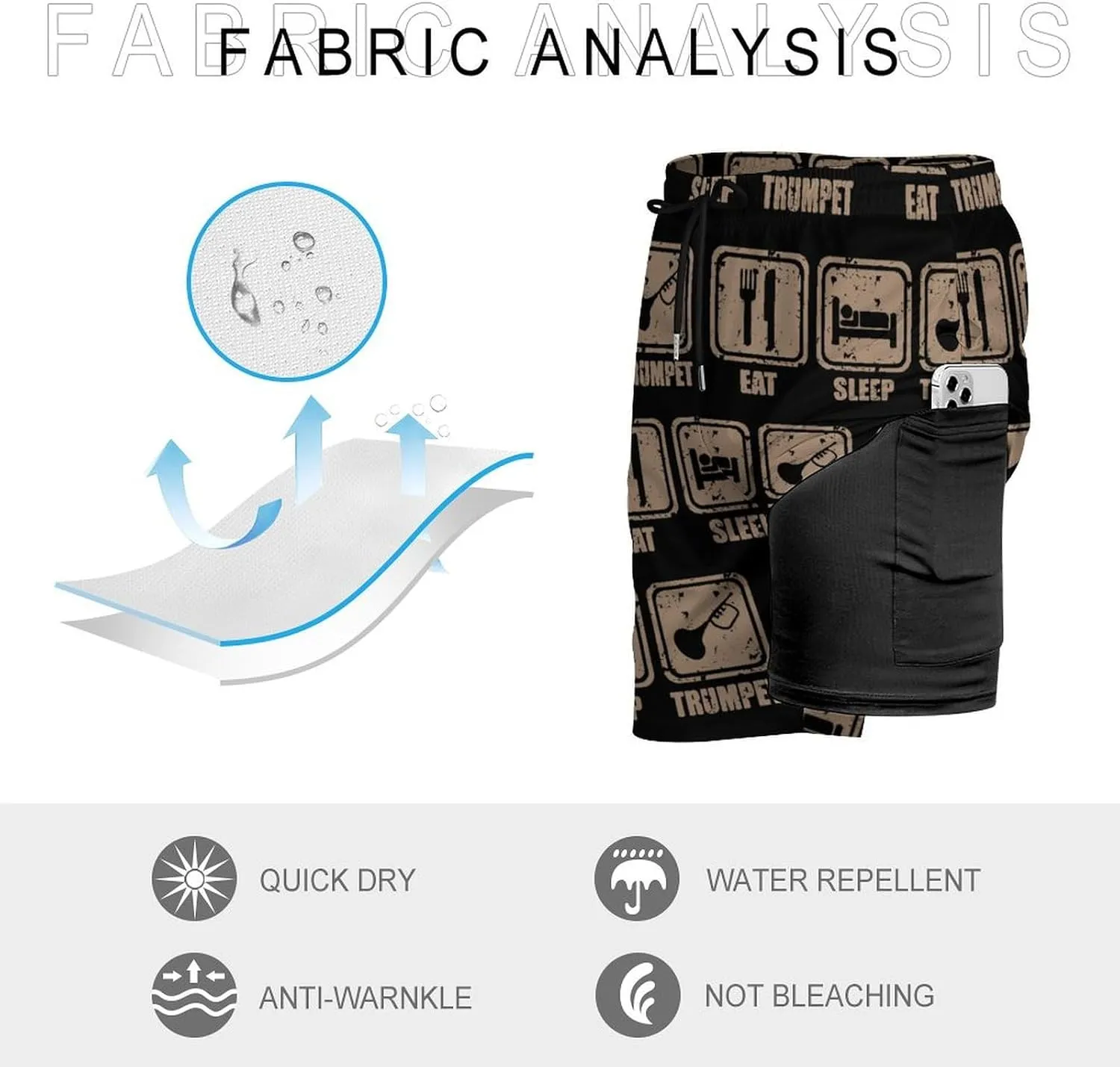 Eat Sleep Play Trumpet Quick Dry Mens Swim Trunks Swimming Beach Board Shorts with Pockets Workout Gym