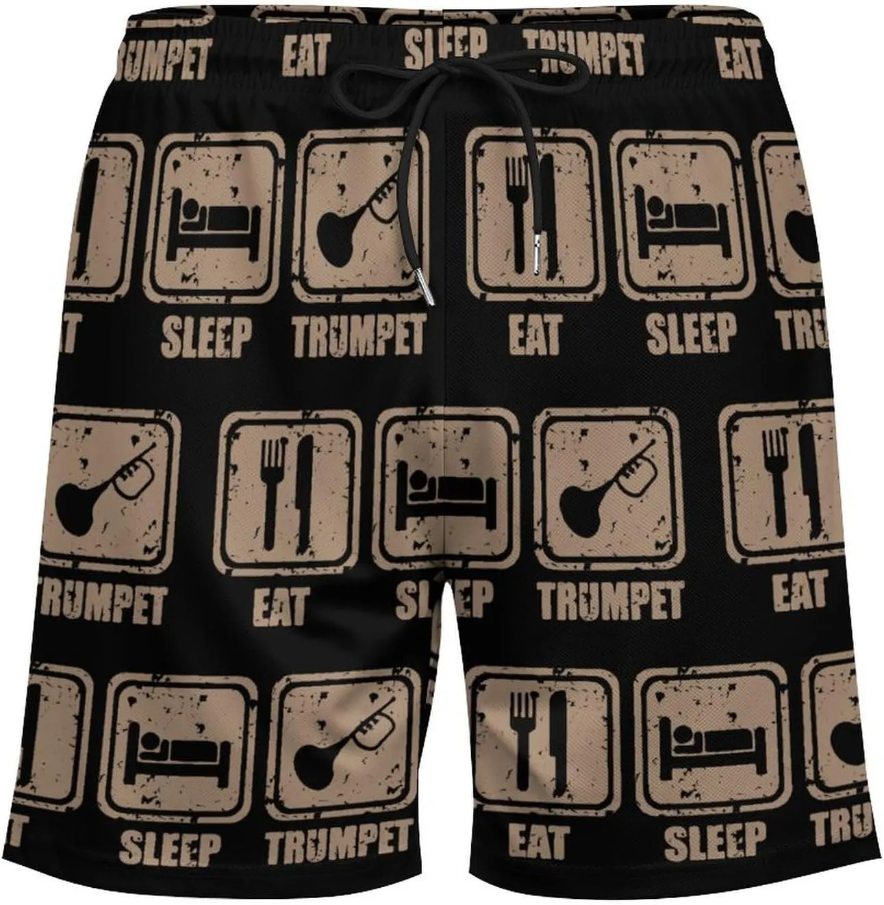 Eat Sleep Play Trumpet Quick Dry Mens Swim Trunks Swimming Beach Board Shorts with Pockets Workout Gym