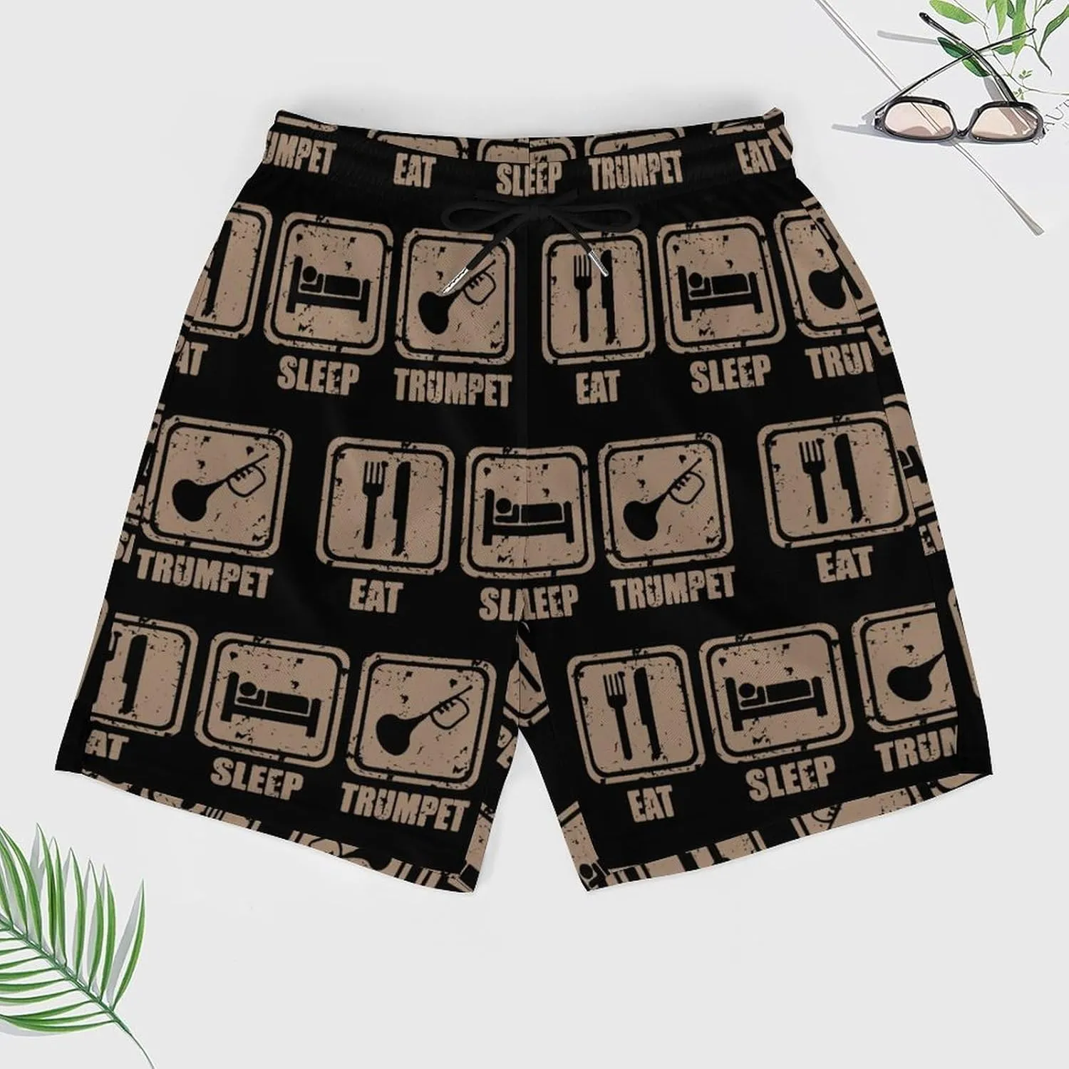 Eat Sleep Play Trumpet Quick Dry Mens Swim Trunks Swimming Beach Board Shorts with Pockets Workout Gym