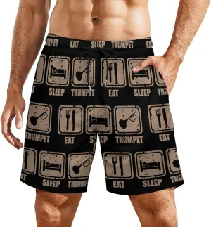 Eat Sleep Play Trumpet Quick Dry Mens Swim Trunks Swimming Beach Board Shorts with Pockets Workout Gym