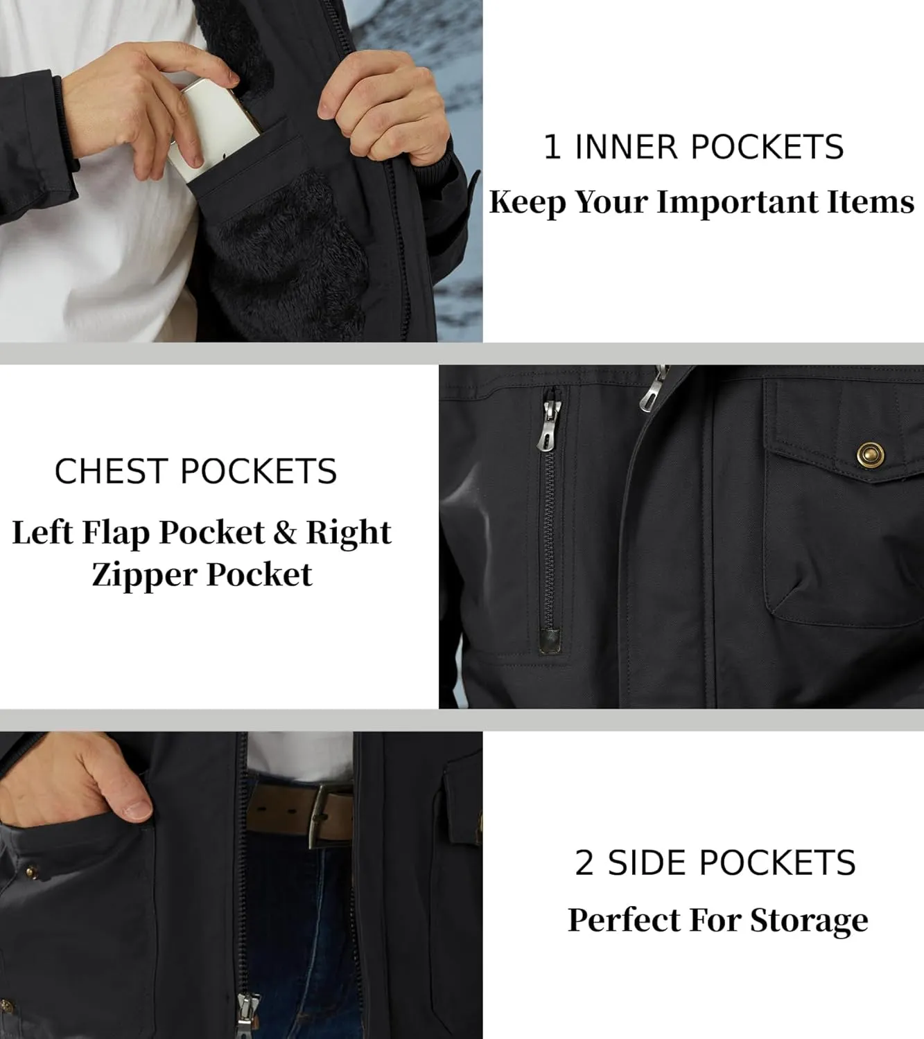 EKLENTSON Men's Winter Coat Fleece Lined Military Jacekt Thick Cotton Parka Jacket Warm Cargo Jacket Work Coat with Hood