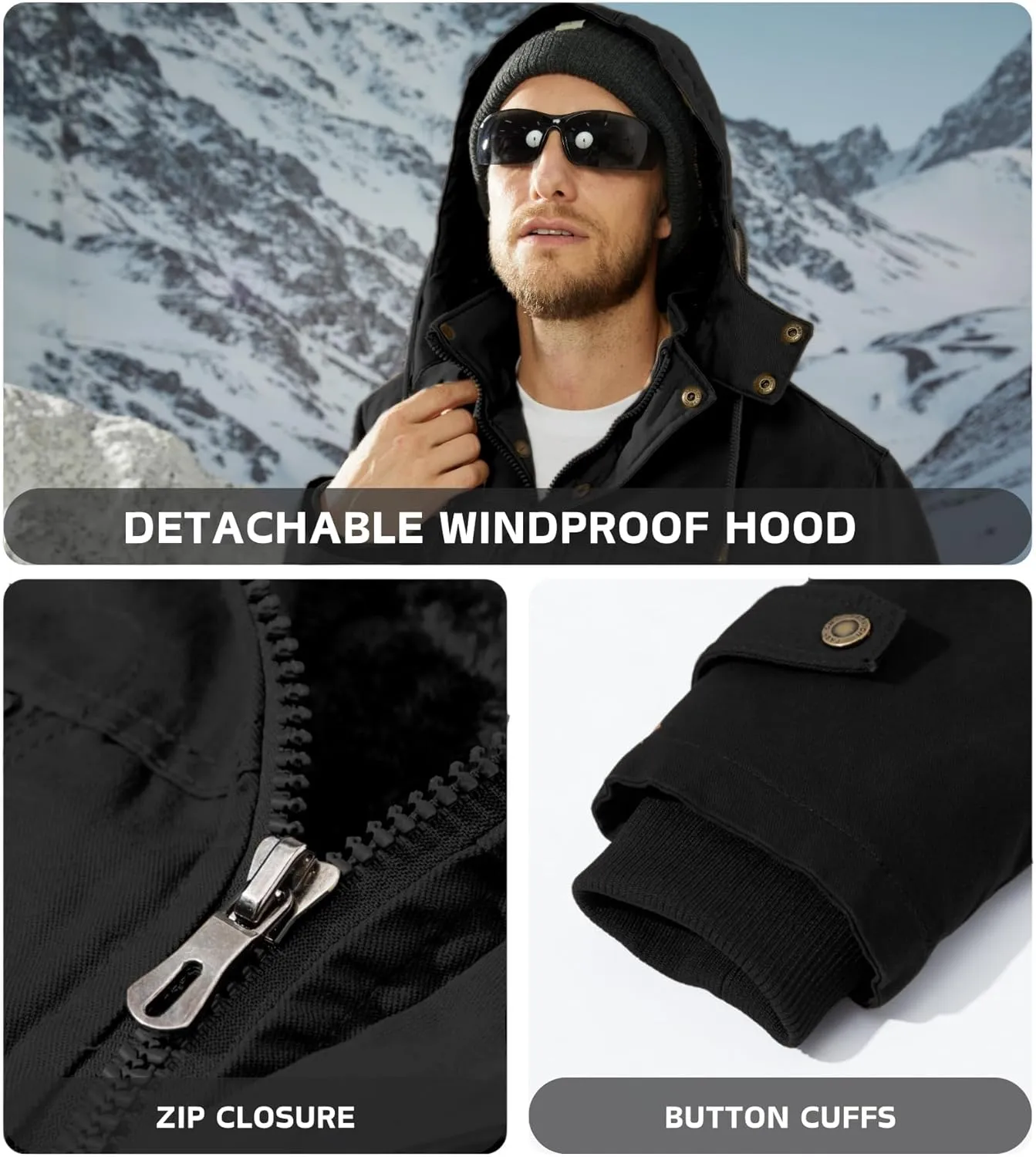 EKLENTSON Men's Winter Coat Fleece Lined Military Jacekt Thick Cotton Parka Jacket Warm Cargo Jacket Work Coat with Hood