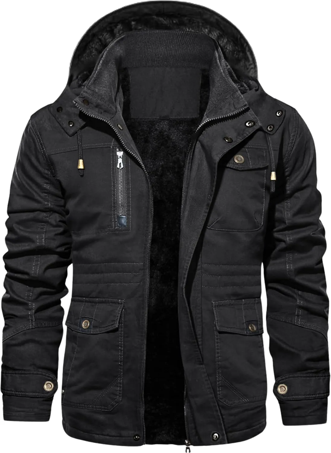 EKLENTSON Men's Winter Coat Fleece Lined Military Jacekt Thick Cotton Parka Jacket Warm Cargo Jacket Work Coat with Hood
