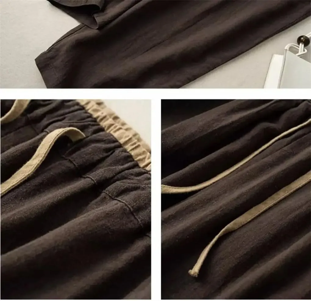 Elastic Drawstring Waist Casual Pants Cotton Linen Loose Harem Pants All-Match Wide-Leg Pants