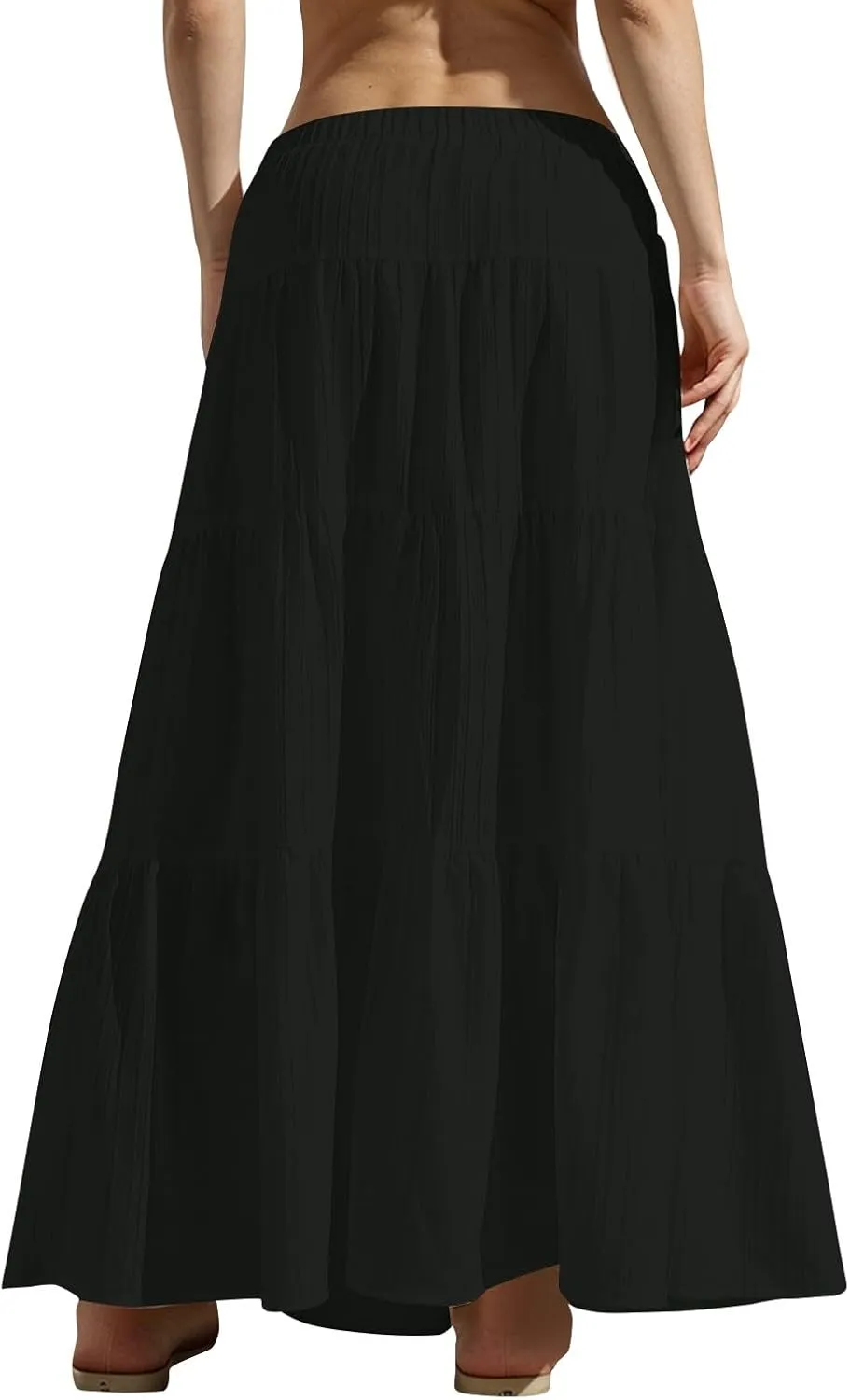 Elastic Waistband Long Beach Skirt Elegant Swinging Layered White Dress Women Beach Fashion for Women Black Skirt
