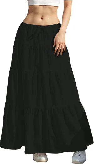 Elastic Waistband Long Beach Skirt Elegant Swinging Layered White Dress Women Beach Fashion for Women Black Skirt