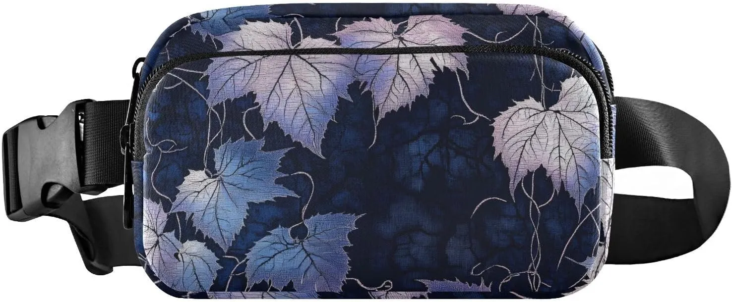 Elegant Leaves Fanny Pack Water Resistant, Women Men Waist Pack Sling Bag Purse for Travel Hiking