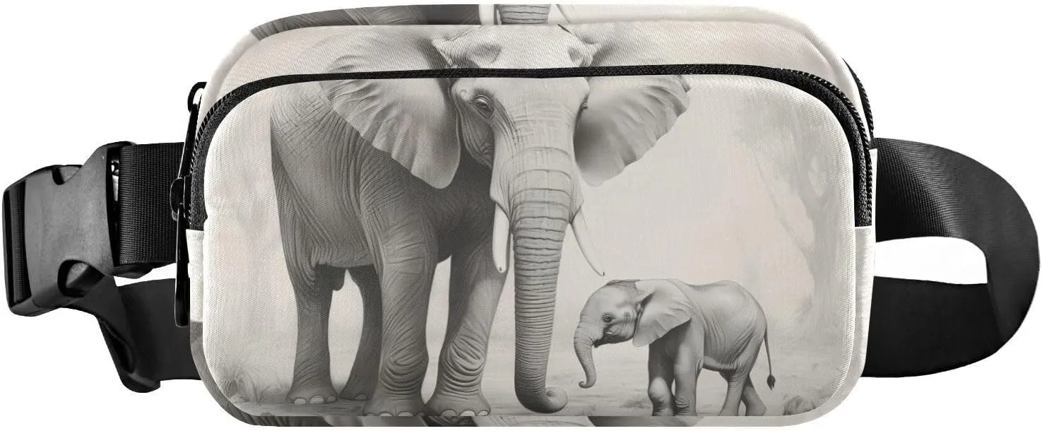 Elephant Family Fanny Pack Water Resistant, Women Men Waist Pack Sling Bag Purse for Travel Hiking