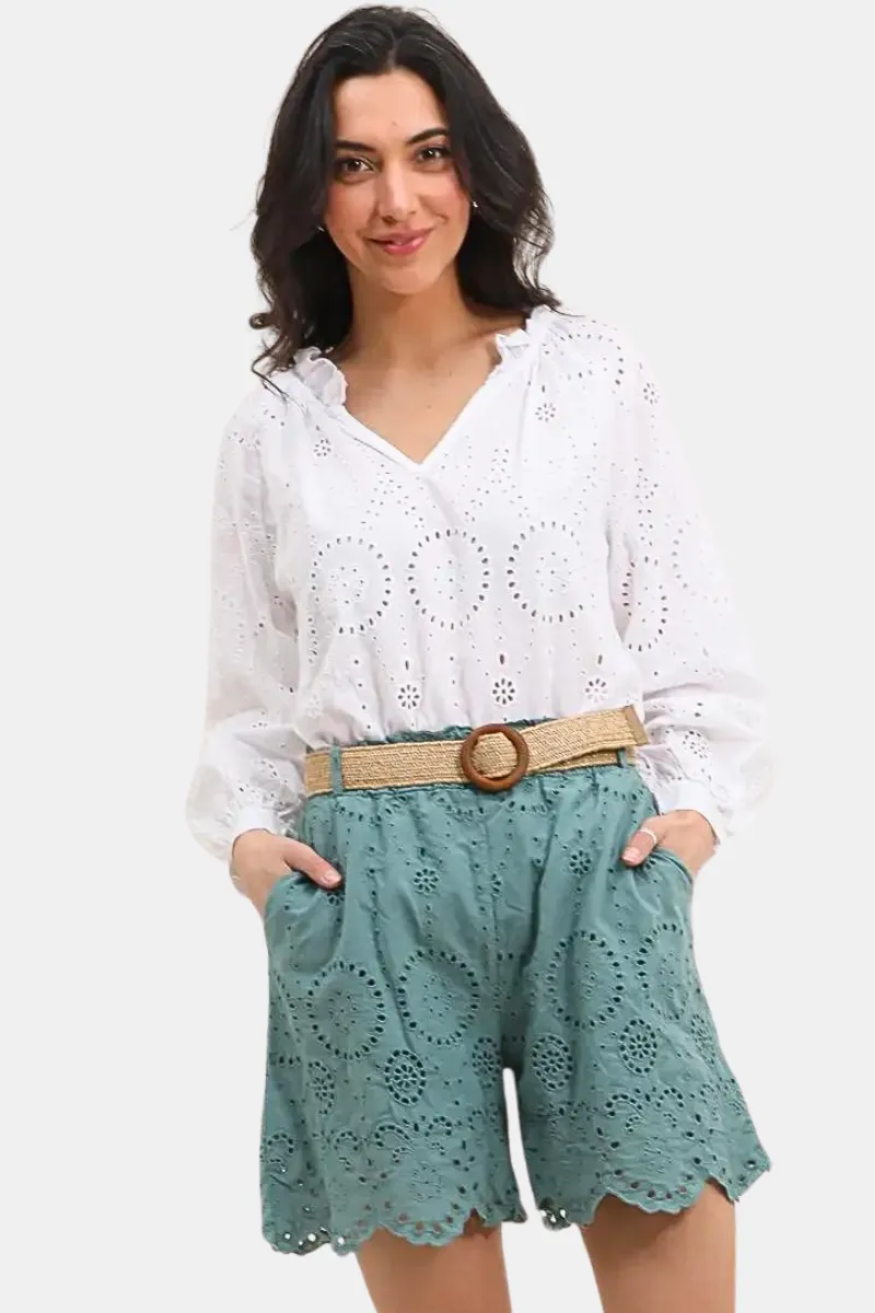 English Embroidery Cotton Shorts