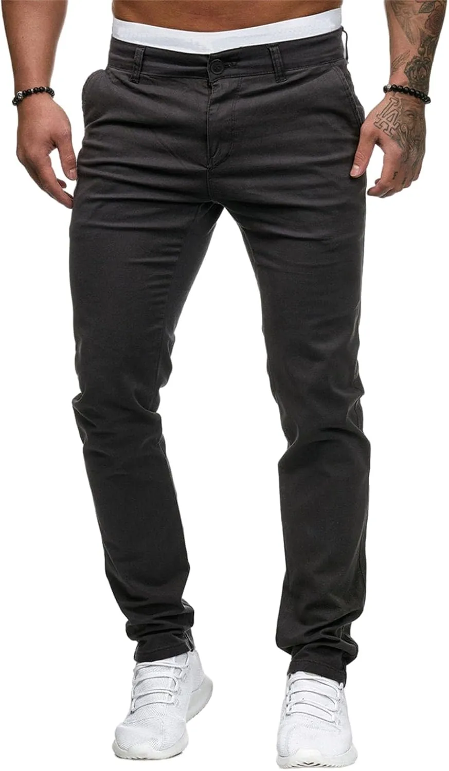 evzosrz Mens Casual Chinos Dress Pants Slim Fit Straight Flat-Front Golf Pant Travel Slacks Joggers Solid Trousers Sweatpant