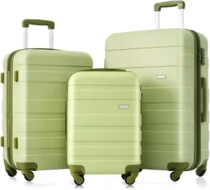 Expandable ABS Hard Shell Lightweight and Durable Luggage Set Spinner Wheel Trolley Case, 3 Piece Luggage Set, Travel Trolley Case with TSA Lock 20''24''28'' (Light Green)
