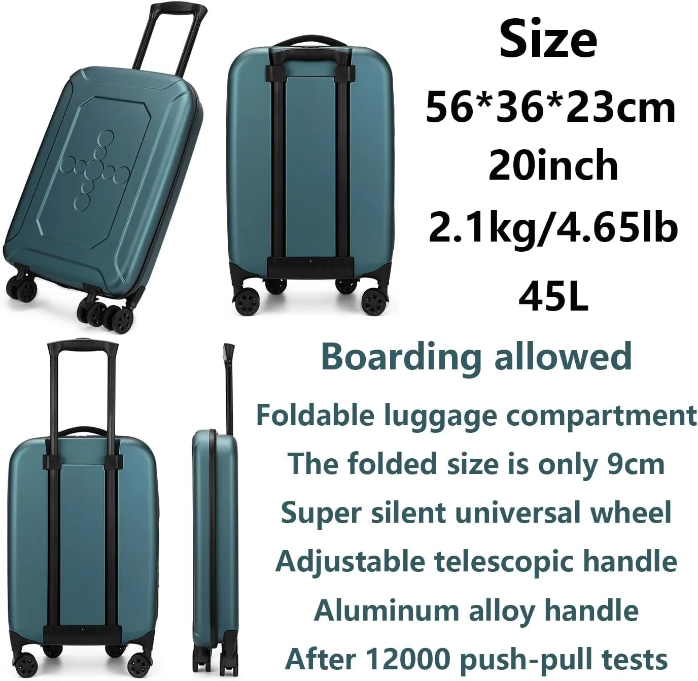 Expandable Carry on Luggage 22x14x9 Airline Approved with Lock, Foldable Carry on Luggage with Pulley, Hard Case Suitcases (Green,20inch)