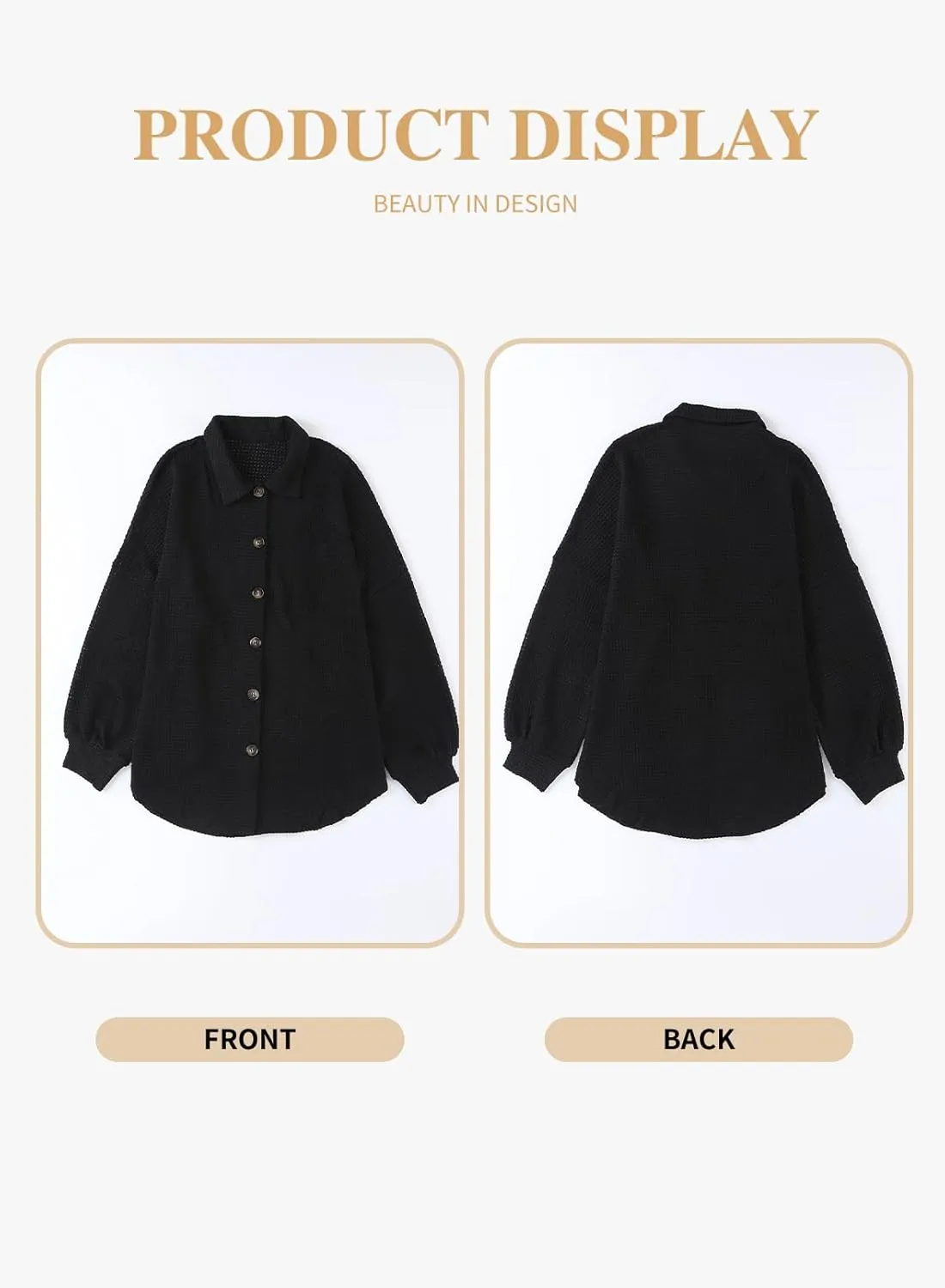 Eytino Womens Plus Size Boyfriend Shirts Casual Long Sleeve Button Down Oversized Waffle Knit Shacket Jacket(1X-5X)